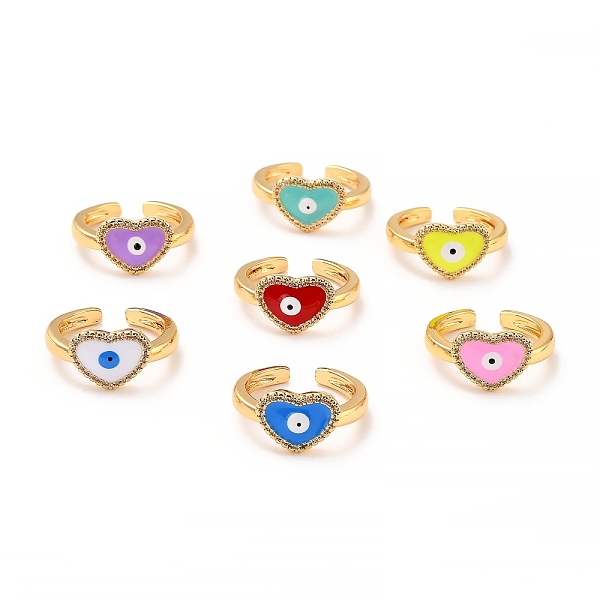 

PandaHall Heart with Evil Eye Cubic Zirconia Cuff Ring for Women, Real 18K Gold Plated Brass Enamel Open Ring, Cadmium Free & Lead Free..., Multicolor