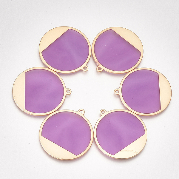 

PandaHall Epoxy Resin Pendants, with Alloy Findings, Flat Round, Matte Gold Color, Dark Orchid, 33x30.5x1.5mm, Hole: 1.6mm Alloy+Epoxy Resin..., Purple
