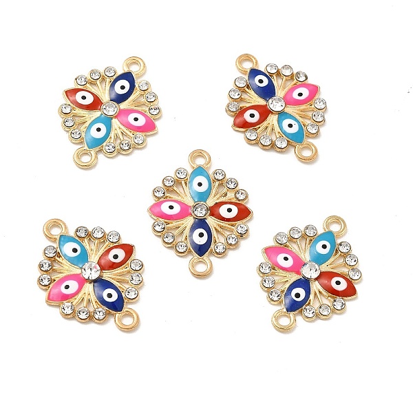 

PandaHall Colorful Evil Eye Alloy Enamel Connector Charms, Flower Links with Crystal Rhinestone, Nickel, Light Gold, 17x23x2.5mm, Hole..., Clear