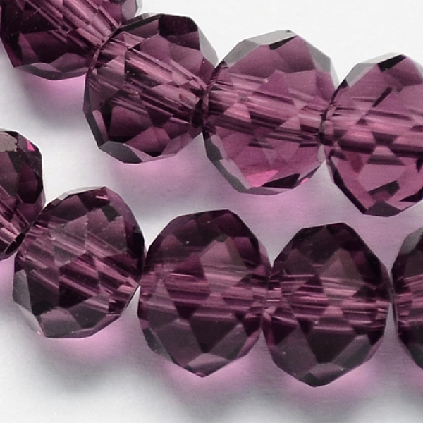 

PandaHall Handmade Glass Beads, Imitate Austrian Crystal, Faceted Rondelle, Purple, 8.00x6.00mm, Hole: 1.00mm, about 68~70pcs/strand Glass...