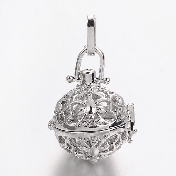 

PandaHall Eco-Friendly Rack Plating Brass Hollow Round with Butterfly Cage Pendants, For Chime Ball Pendant Necklaces Making, Cadmium Free &...