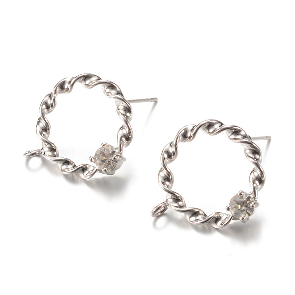 

PandaHall Brass Micro Pave Cubic Zirconia Stud Earring Findings, with Loop, Ring, Platinum, 20x17mm, Hole: 2mm, Pin: 0.8mm Brass+Cubic...