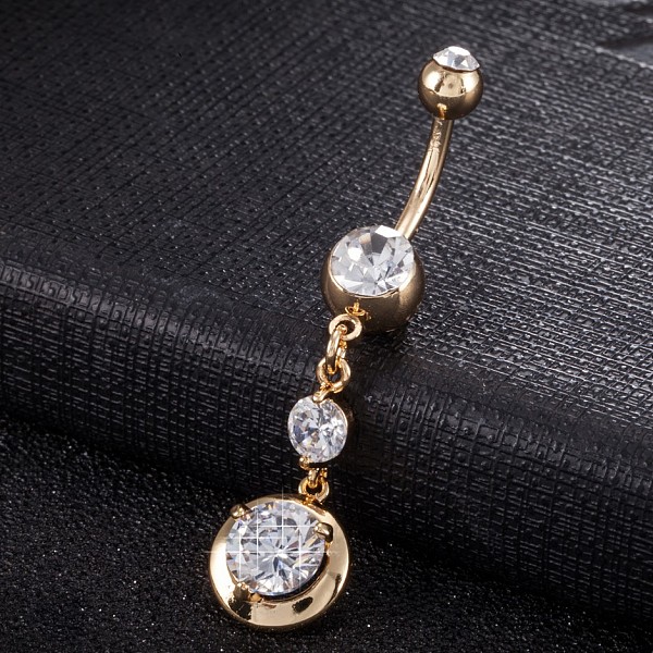 

PandaHall Piercing Jewelry, Brass Cubic Zirconia Navel Ring, Belly Rings, with 304 Stainless Steel Bar, Cadmium Free & Lead Free, Real 18K..., Clear