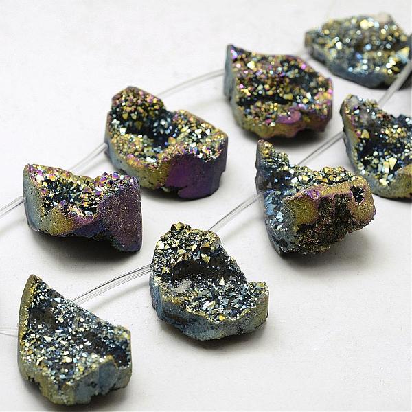 

PandaHall Electroplated Natural Druzy Agate Beads Strands, Top Drilled Beads, Teardrop, Dyed, Rainbow Plated, 36~42x23~29x12~32mm, Hole...