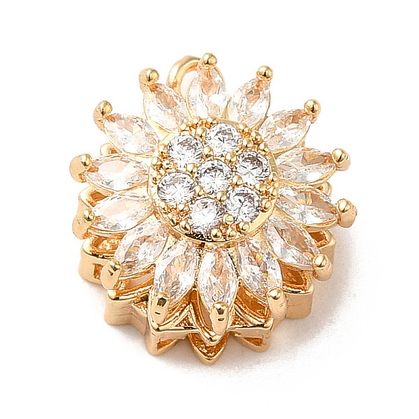 

PandaHall Brass with Cubic Zirconia Pendant, Flower, Rotatable Flower Charms, Light Gold, 17x15x11mm, Hole: 1.6mm Brass+Cubic Zirconia..., Clear