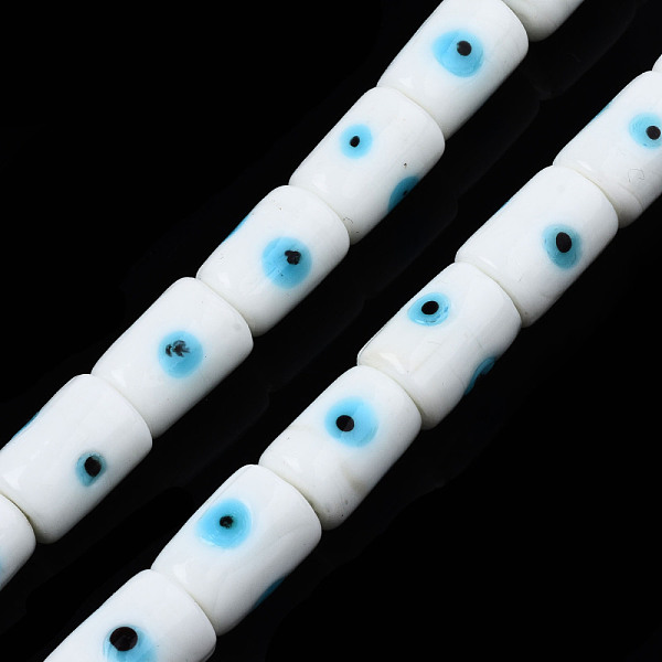 

PandaHall Handmade Evil Eye Lampwork Beads, Column, White, 14x10mm, Hole: 1.2mm, about 25pcs/strand, 13.98 inch(35.5cm) Lampwork Column...