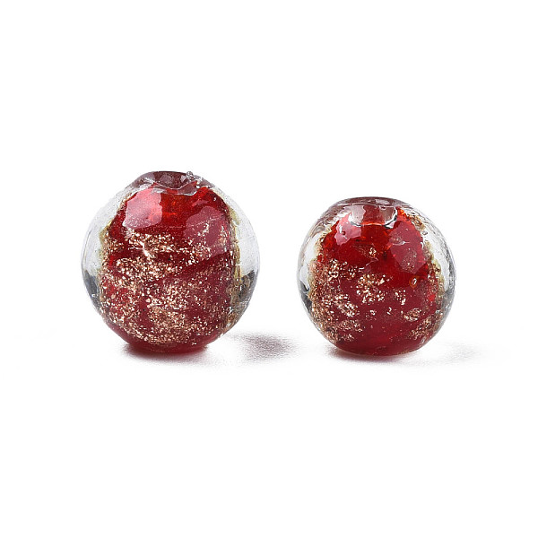 

PandaHall Handmade Gold Sand Lampwork Beads, Round, Brown, 9~10x9~10mm, Hole: 1.5mm Lampwork Round Brown