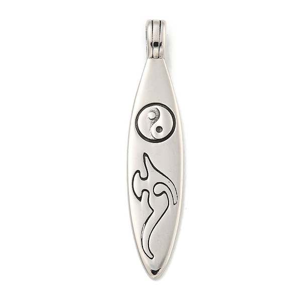 

PandaHall 316 Surgical Stainless Steel Pendants, Surfboard with Yin-yang Charm, Antique Silver, 55x11.5x7.5mm, Hole: 5.5x7mm 316 Surgical...