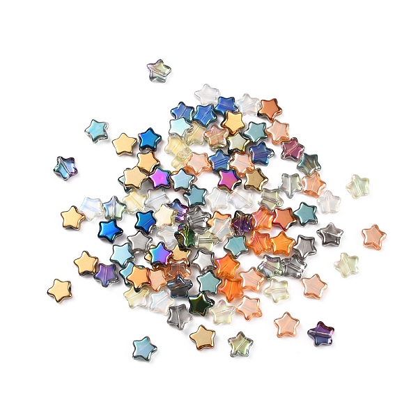 

PandaHall Transparent Glass Beads, AB Color, Star, Mixed Color, 8.5x8.5x3~4mm, Hole: 0.9~1mm Glass Star Multicolor