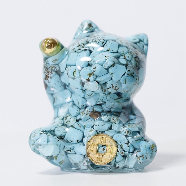 

PandaHall Resin Craft Display Decorations, with Synthetic Turquoise Chip, Lucky Cat Figurine, for Home Feng Shui Ornament, 63x55x45mm...
