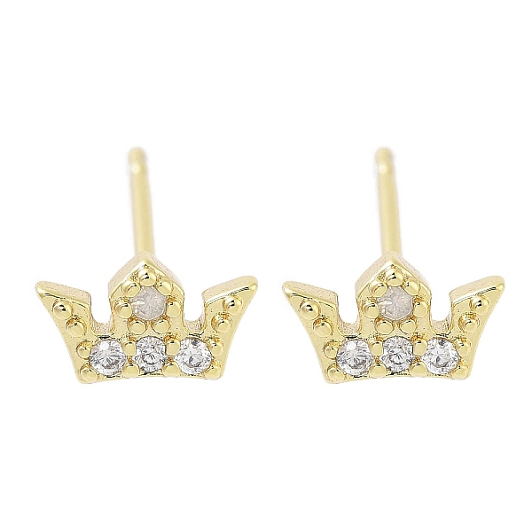 

PandaHall Brass Micro Pave Clear Cubic Zirconia Studs Earring, Crown, Real 18K Gold Plated, 4x7mm Cubic Zirconia Crown Clear