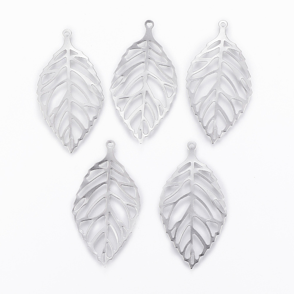 

PandaHall 304 Stainless Steel Pendants, Leaf, Stainless Steel Color, 39x21x0.3mm, Hole: 1mm 304 Stainless Steel Leaf