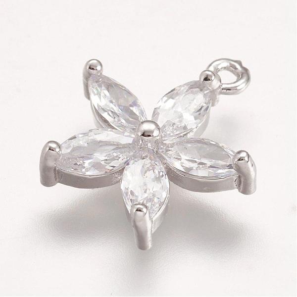 

PandaHall Brass Micro Pave Cubic Zirconia Pendants, Flower, Platinum, 15.5x13.5x4mm, Hole: 1mm Brass+Cubic Zirconia Flower
