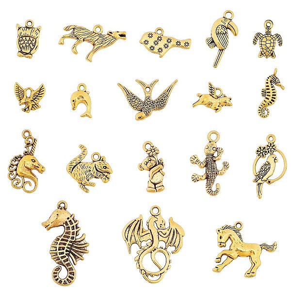 

PandaHall SUNNYCLUE Animals Theme Tibetan Style Alloy Pendants, Mixed Shapes, Antique Golden, 72pcs/box Alloy Mixed Shapes
