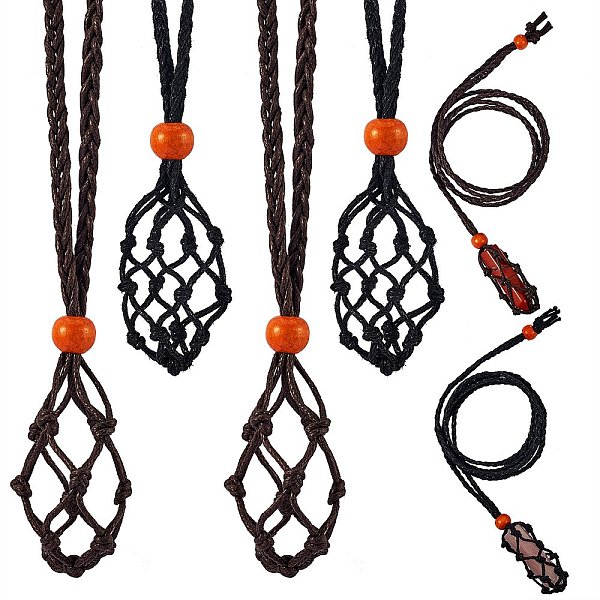 

PandaHall 6Pcs 2 Colors Adjustable Braided Waxed Cord Macrame Pouch Necklace Making, Interchangeable Stone, with Wood Beads, Mixed Color..., Multicolor