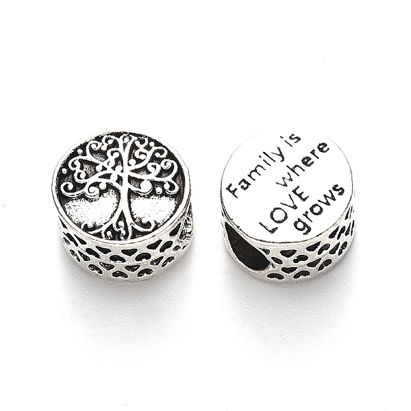 

PandaHall Tibetan Style Alloy European Bead Enamel Settings, Large Hole Beads, Lead Free, Flat Round with Word Family is Where Love Grows...