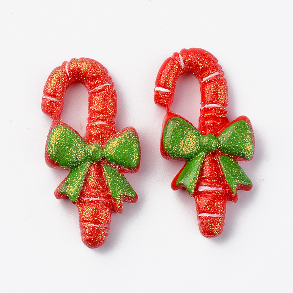 

PandaHall Resin Cabochons, with Glitter Powder, Christmas Theme, Opaque, Candy Canes, with Bowknot, Green, Red, 29x14x6mm Resin Candy Red