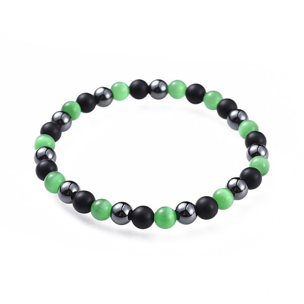 

PandaHall Cat Eye Stretch Bracelets, with Natural Black Agate(Dyed) Beads and Non-Magnetic Synthetic Hematite Beads, Lime Green, 2-1/4 inch...