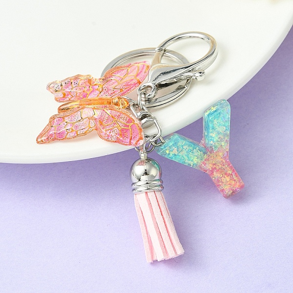 

PandaHall Resin & Acrylic Keychains, with Alloy Split Key Rings and Faux Suede Tassel Pendants, Letter & Butterfly, Letter Y, 8.6cm Resin...
