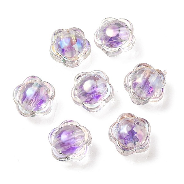 

PandaHall UV Plating Rainbow Iridescent Acrylic Beads, Two Tone Bead in Bead, Flower, Dark Orchid, 12x12.5x8.5mm, Hole: 2.5mm Acrylic Flower