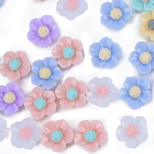 

PandaHall Opaque Resin Cabochons, Flower, Mixed Color, 8x8x3mm Resin Flower Multicolor