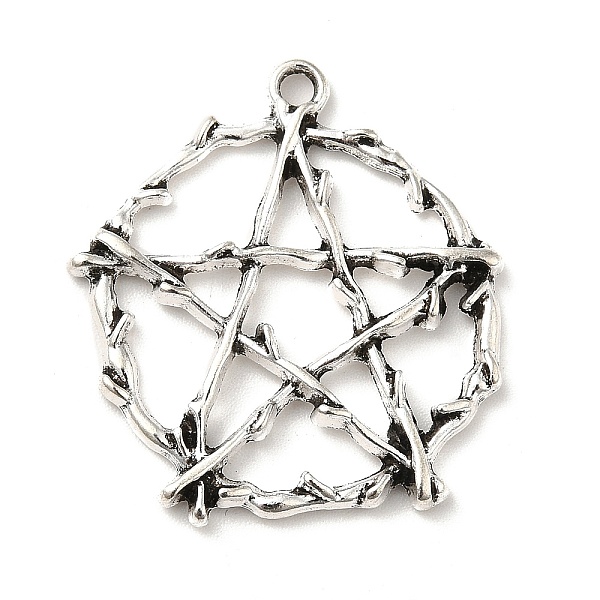 

PandaHall Alloy Pendant, Round with Star Pattern, Antique Silver, 28x26x3mm, Hole: 2mm Alloy Flat Round