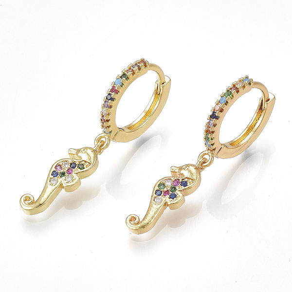 

PandaHall Brass Cubic Zirconia Dangle Hoop Earrings, Sea Horse, Golden, 29mm, Pin: 1x1mm Cubic Zirconia