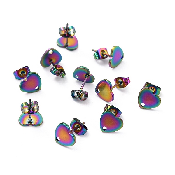 

PandaHall Ion Plating(IP) 304 Stainless Steel Stud Earring Findings, with Ear Nuts, Heart, Rainbow Color, 9x9mm, Hole: 1.4mm, Pin: 0.7mm 304...