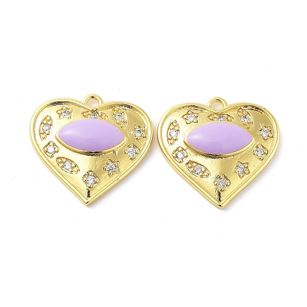 

PandaHall Brass Micro Pave Clear Cubic Zirconia Pendants, with Enamel, Real 18K Gold Plated, Heart with Horse Eye Charms, Lilac, 20x21x4mm..., Purple