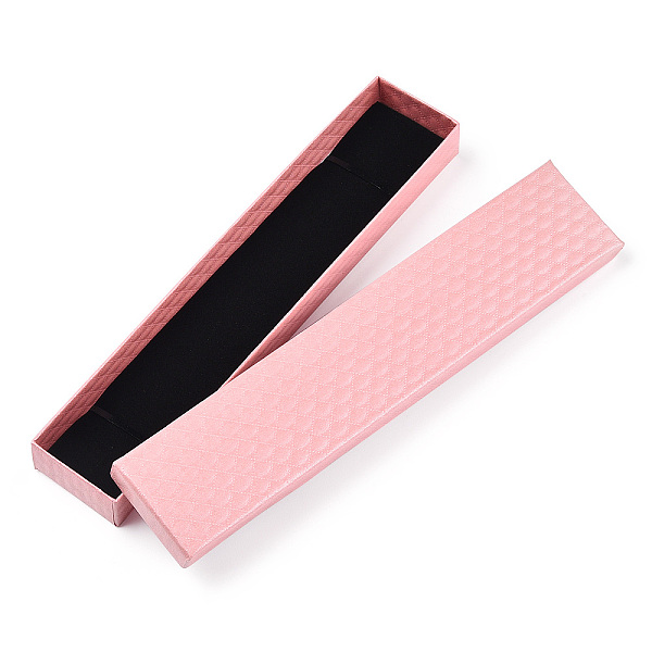 

PandaHall Rhombus Textured Cardboard Jewelry Necklace Boxes, with Black Sponge, for Jewelry Gift Packaging, Rectangle, Pink, 21.1x4.3x2.1cm...