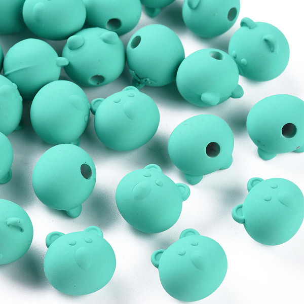 

PandaHall Acrylic Beads, Rubberized Style, Half Drilled, Bear, Light Sea Green, 15.5x16x15mm, Hole: 3.5mm Acrylic Bear