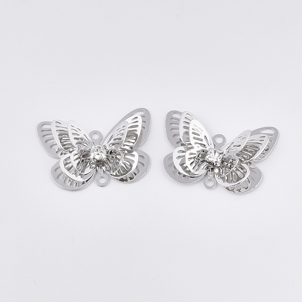 

PandaHall Brass Links connectors, with Crystal Rhinestone, Butterfly, Platinum, 16x23x8mm, Hole: 1.2mm Brass Butterfly Clear