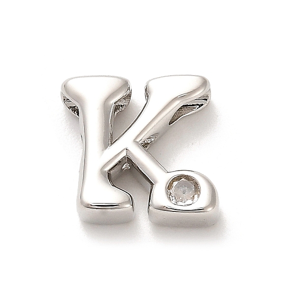 

PandaHall Rack Plating Brass Cubic Zirconia Beads, Long-Lasting Plated, Lead Free & Cadmium Free, Alphabet, Letter K, 12.5x14x4.8mm, Hole..., Clear