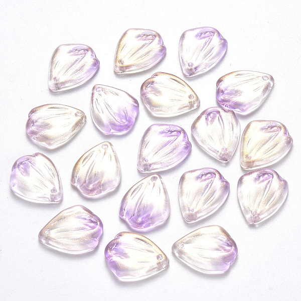 

PandaHall Transparent Spray Painted Glass Pendants, with Glitter Powder, Petal, Medium Orchid, 19x15x3.5mm, Hole: 1mm Glass Flower Purple
