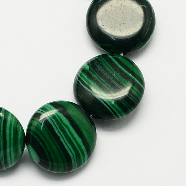 

PandaHall Synthetic Malachite Bead Strands, Flat Round, Green, 16x5mm, Hole: 1mm, about 25pcs/strand, 16.5 inch Malachite Flat Round Green