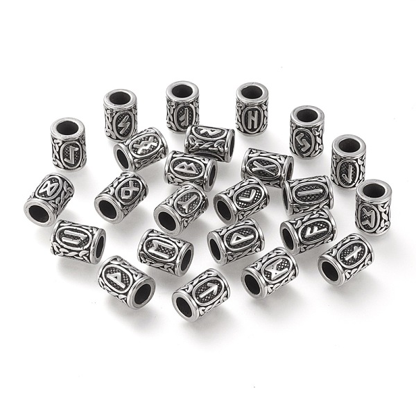 

PandaHall 304 Stainless Steel Beads, Viking Runes Beads for Hair Beards, Dreadlocks Hair Braiding, Column with Rune/Futhark/Futhorc, Antique...