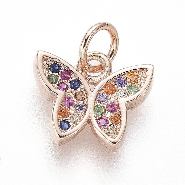 

PandaHall Brass Micro Pave Cubic Zirconia Charms, with Jump Rings, Butterfly, Colorful, Rose Gold, 9.5x11x2mm, Hole: 3mm Brass+Cubic...
