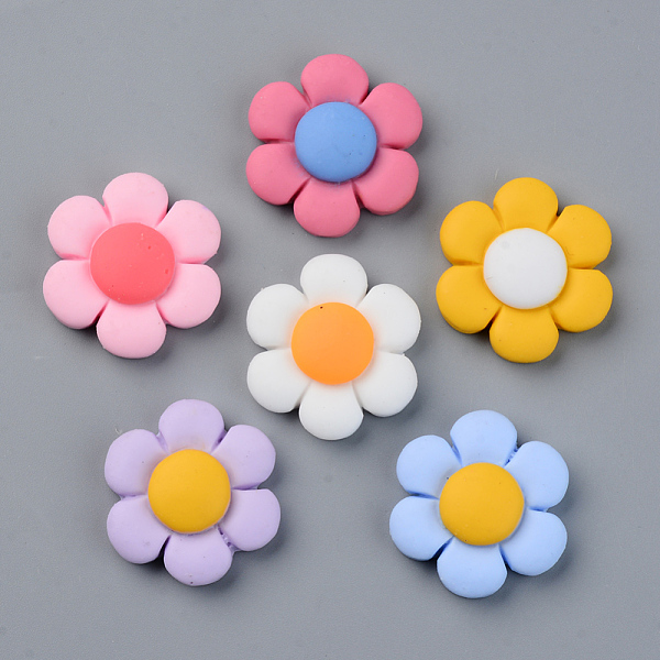 

PandaHall Resin Cabochons, Opaque, Flower, Mixed Color, 24x22.5x7mm Resin Flower Multicolor