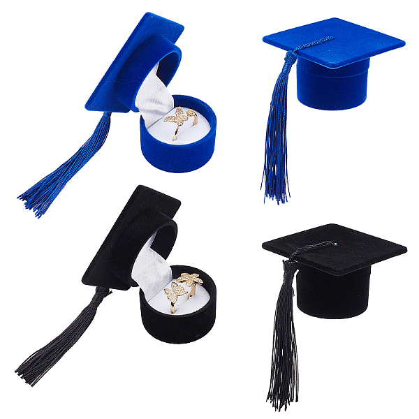 

PandaHall CHGCRAFT 4Pcs 2 Colors Graduation Cap Ring Box Velvet Ring Boxes Crystal Earrings Jewelry Storage Boxes Ring Display Organizer..., Multicolor