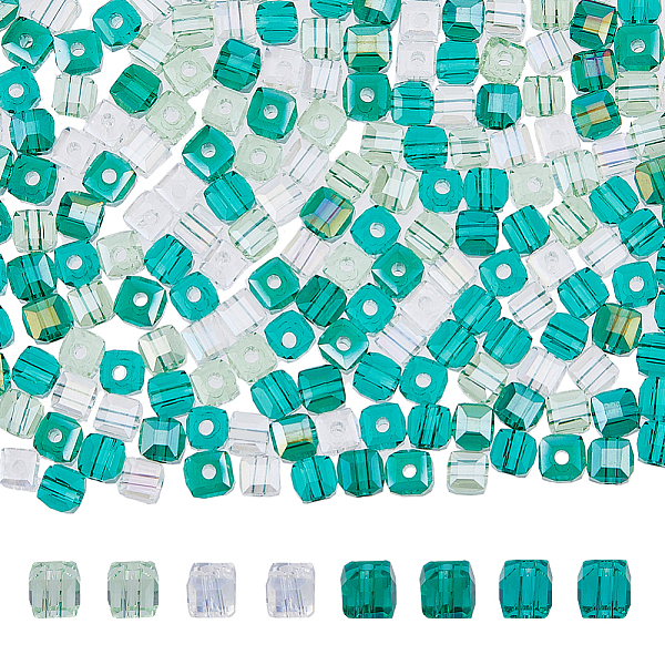 

PandaHall DICOSMETIC 4 Strand 4 Color Transparent Electroplate Glass Beads Strands, Faceted, Cube, AB Color Plated, Green, 4x4x4mm, Hole...
