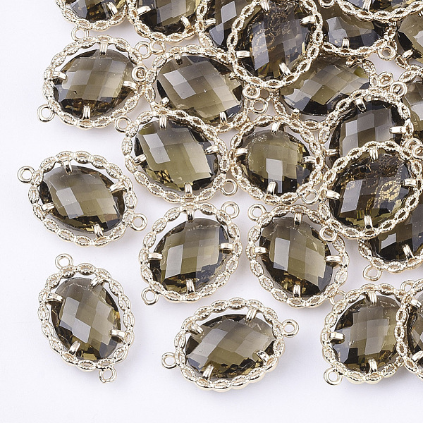 

PandaHall Transparent Glass Links connectors, with Brass Findings, Faceted, Oval, Light Gold, Olive, 21.5x14x5mm, Hole: 1.2mm Glass Oval..., Green