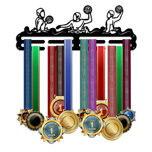 

PandaHall PH Water Medal Hanger Display, Swimming Awards Display Stand Medal Holder Display Hanger Waterball Metal Medal Rack Frame Ribbon..., Black