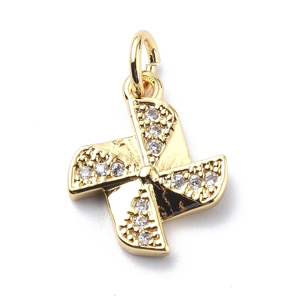 

PandaHall Brass Micro Pave Cubic Zirconia Charms, with Jump Ring, Windmill/Pinwheel Charms, Real 18K Gold Plated, 14x12x2mm, Hole: 3.2mm..., Clear