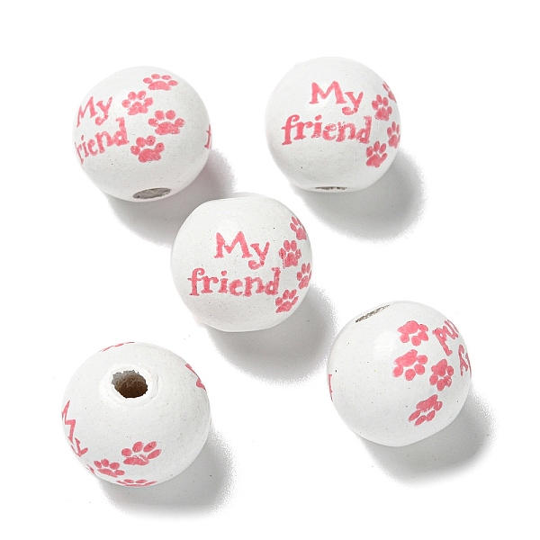 

PandaHall Printed Wood European Beads, Round with Word Pattern, Light Coral, 15.5~16mm, Hole: 4~4.5mm Wood Round