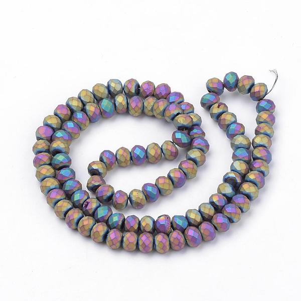 

PandaHall Electroplate Glass Beads Strands, Faceted, Matte Style, Rondelle, Colorful, 6x4.5mm, Hole: 1mm, about 87~90pcs/strand, 15.7 inch...