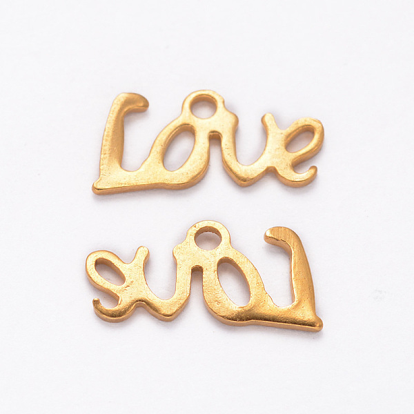 

PandaHall Word Love Ion Plating(IP) 304 Stainless Steel Charms, Golden, 6x13x0.7mm, Hole: 1mm 304 Stainless Steel Word