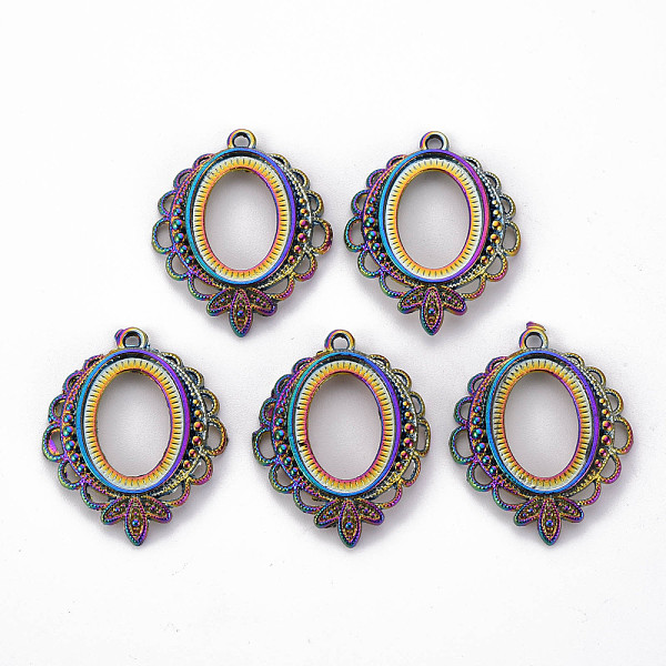 

PandaHall Alloy Pendant Cabochon Settings, Cadmium Free & Nickel Free & Lead Free, Oval, Rainbow Color, 29.5x25x3mm, Hole: 1.5mm, Tray...