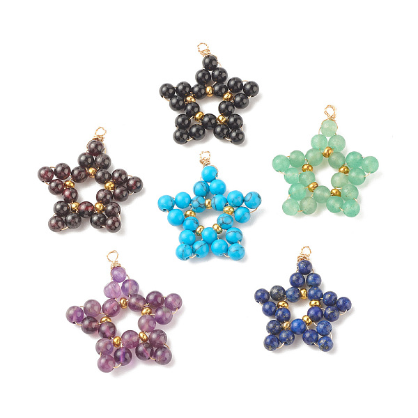 

PandaHall Natural Gemstone Pendants, with Eco-Friendly Light Gold Tone Copper Wire Wrapped, Star, Mixed Color, 28x26x4mm, Hole: 2mm Gemstone..., Multicolor