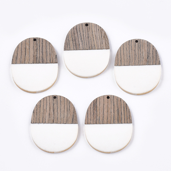 

PandaHall Resin & Wenge Wood Pendants, Oval, White, 44.5x34.5~35.5x3~4mm, Hole: 2mm Resin+Wood Oval White