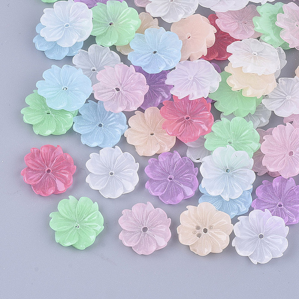 

PandaHall Translucent Resin Beads, Flower, Mixed Color, 14x14x2.5mm, Hole: 1.2mm Resin Flower Multicolor